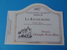 Etiquette De Vin Nuits Saint Georges 1er Cru La Richemonde 2002  Domaine Perrot Minot Export - Bourgogne