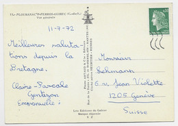 CHEFFER 30C VERT SEUL CARTE COTES DU NORD 11.7.1972 ANNULATION 3 LIGNES DE SUISSE EN ARRIVEE - 1967-1970 Marianne Of Cheffer