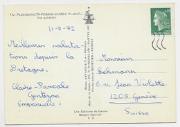 CHEFFER 30C VERT SEUL CARTE COTES DU NORD 11.7.1972 ANNULATION 3 LIGNES DE SUISSE EN ARRIVEE - 1967-1970 Marianne De Cheffer