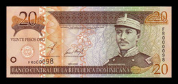 República Dominicana 20 Pesos Oro 2002 Pick 169b Low Serial 2 Digits SC UNC - Dominicana