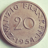 SARRE / SAARLAND: 20 FRANCS 1954  KM 2 - Altri & Non Classificati