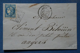 AD18 FRANCE BELLE  LETTRE   1874  AGEN  POUR ANGERS  +++++BORDEAUX  BELLES MARGES + AFFRANCHISSEMENT INTERESSANT - 1870 Emisión De Bordeaux