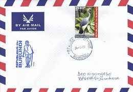 Burundi 2021 Bujumbura Grey Crowned Crane Balearica Regulorum Gandhi Handstamp Cover - Kraanvogels En Kraanvogelachtigen