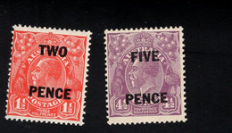 1371726605 SCOTT 106 107 (X) SCHARNIER HINGED MIT FALZ -  KING GEORGE V SURCHARGED - Mint Stamps