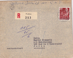 25987# LIECHTENSTEIN SEUL SUR LETTRE RECOMMANDEE Obl VADUZ 1954 Pour PARIS - Briefe U. Dokumente