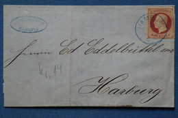 AD18 ALLEMAGNE  HANOVER  BELLE  LETTRE 1862   HAMBURG POUR HARBURG   + AFFRANCHISSEMENT BLEU PLAISANT - Hanovre