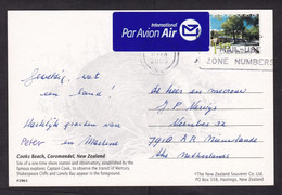 New Zealand: Picture Postcard To Netherlands, 2005, 1 Stamp, Tree, Card: Cooks Beach Coromandel (air Label Over Stamp) - Brieven En Documenten