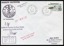 French Southern & Antarctic Territories 1984 Cover To France Bearing Pintails Stamp (SG 173) With Port Aux Francais Canc - FDC