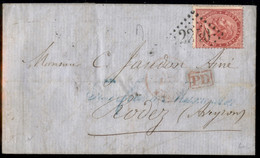 Regno - Vittorio Emanuele II - 2240 (Marsiglia - P.ti R1) Su 40 Cent (20) - Lettera Da Genova A Rodez Del 14.9 67 - Autres & Non Classés