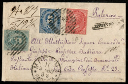 Regno - Umberto I - Affrancatura Tre Colori - 40 Cent Vitt. Em. II + 5 Cent + 25 Cent Umberto I (20 + 37 + 40) Su Fronte - Autres & Non Classés