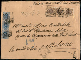 Regno - Umberto I - Frontespizio Di Assicurata Lire Trecento 17 Porti Affrancata Con Striscia Di Tre 1 Lira + Striscia D - Autres & Non Classés