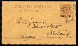 Uffici Postali All'Estero - Levante - 15 Cent Su 20 (9) - Biglietto Postale Da Tripoli Di Barberia A Medicina Del 4.12.1 - Autres & Non Classés