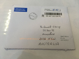 (6 A 10) Poland Registered Letter Posted To Australia  During COVID-19 Pandemic (16 X 14 Cm) - Lettres & Documents