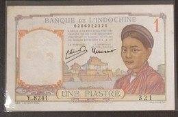 Indochina Indo China Indochine Vietnam Cambodia 1 Piastre AU Banknote Note Billet 1932-49 - Pick # 54c Old Laos Text - Indochina