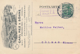 FREIBURG  - 1916 ,  Perfins / Firmenlochung  -  CARL MEZ & SÖHNE  -  Karte Nach Colmar / Els. - Covers & Documents