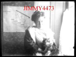 Plaque De Verre - Portrait D'une Jeune Fille Tenant Son Chat, à Identifier  Taille 118 X 88 Mlls - Négatif-Positif - Glass Slides