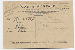 CARTE ENTETE CROIX ROUGE SUISSE PARIS 18 RUE TILSITT PARIS XVIIE 1946 POUR SUISSE - Rotes Kreuz