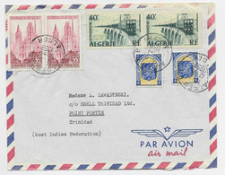 ALGERIE 40FRX2+5FRX2 MIXTE FRANCE N° 1129 PAIRE LETTRE AVION ALGER 1959 POUR TRINITAD WEST INDIES - Lettres & Documents