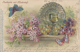 A788) Postkarte Mit FLIEDERDUFT - SCHMETTERLING Trauben Weinglas - ALT !!! J. C. Schmidt CHARLOTTENBURG 1902 - Papillons