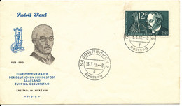 Saar FDC 18-3-1958 Rudolf Diesel With Cachet - FDC