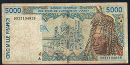 W.A.S. Ivory Coast  P113Ai  5000  FRANCS (19)99 Or 1999  FINE - États D'Afrique De L'Ouest