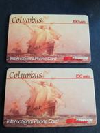 ITALIA  TELECOM ITALIA 2X 100 UNITS COLUMBUS/ DIFF BACKSIDE    PREPAIDS CARDS   ** 6247** - Other & Unclassified