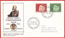 NORWAY FDC 1961 «Nobel Peace Prize 60 Years» NK# 504/05 - Mi# 464/65 Cacheted Cover - Storia Postale