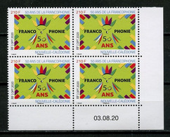 Nlle CALEDONIE 2020 N° 1398 ** Bloc De 4 Coin Daté Neuf MNH Superbe Cinquantenaire De La Francophonie Cagou Oiseau - Unused Stamps