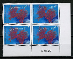 Nlle CALEDONIE 2020 N° 1390 ** Bloc De 4 Coin Daté Neuf MNH Superbe Faune Marine Corail Rouge Les Amoureux - Unused Stamps