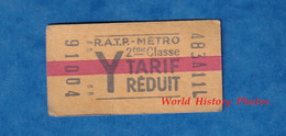 Ticket Ancien De Métro RATP Tarif Réduit - Y - 2eme Classe - 91004 - RER ? Paris - Ohne Zuordnung