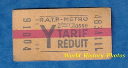 Ticket Ancien De Métro RATP Tarif Réduit - Y - 2eme Classe - 91008 - RER ? Paris Métropolitain - Non Classificati