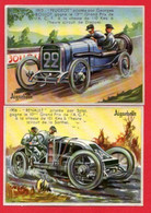 2 Chromos Chocolaterie D'Aiguebelle. Donzère, Drôme. Voitures Automobiles De Courses. Renault 1906 Et Peugeot 1912. - Aiguebelle