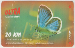 BOSNIA - Ultra - Butterfly, 20KM , Bh Mobile GSM Refill, Used - Bosnien