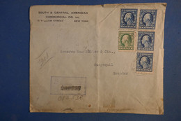 AE1 ETAT UNIS   BELLE LETTRE  CENSUREE 1918  NEW YORK  POUR GUYAQUIL ECUADOR +BANDE DE 3 TP+AFFRANCH. INTERESSANT - Storia Postale