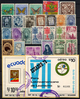 ECUADOR , LOTE DE SELLOS USADOS # 10 , LIONS , MARIPOSAS , PERSONAJES , REÑLIGIÓN , ALFABETIZACIÓN , HOJAS BLOQUE - Ecuador