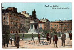 Italie--LIVORNO--Saluti Da Livorno--Piazza Vittorio Emanuele (très Animée )..carte Colorisée..........à  Saisir - Livorno