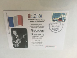 (6 A 14) France - Centenary Of The Birth Of Georges Brassens - 22 October 2021 (with Australian Stamp) - Singers