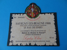 Etiquette Tastevinage Chevaliers Du Tastevin Savigny Les Beaune 1988 Le Bas De Liard - Bourgogne