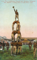 Moro Constabulary Pyramid Drill Mindanao . Struggle Against Moro Cotas  Muslims.  Hand Colored. - Philippines