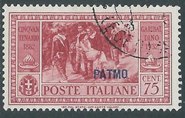 1932 EGEO PATMO USATO GARIBALDI 75 CENT - RA11-5 - Egée (Patmo)