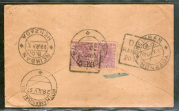 India Used Burma 1937 KGV 1A3px2 Stamped Env. Tied With Exp. P.O.Cds Also Rangoon DLO Neikben/Henzada Cds # 3004 - Omslagen