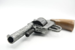 Vintage TOY GUN : MAT.00197 By Edison Giocattoli Metal - L=21cm - 19??s - Keywords : Cap Gun - Cork - Revolver - Pistol - Armes Neutralisées