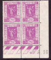 FRANCE N°322* EXPOSITION 1937 COIN DATE DU 8/9/1936 - 1930-1939