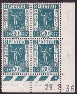 FRANCE N°323* EXPOSITION 1937 COIN DATE DU 29/8/1936 - 1930-1939