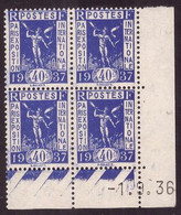 FRANCE N°324** EXPOSITION 1937 COIN DATE DU 1/9/1936 - 1930-1939