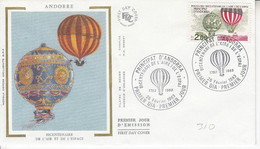 " Andorre Y.T 310 Bicentenaire Espace .. Montgolfière  Fdc Enveloppe Premier Jour Sur Soie 26/02/1983 - Lettres & Documents