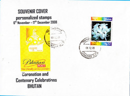 Bhutan Souvenir Cover 2008 Personalized Stamps 10 Nu With Flowers - Bhutan