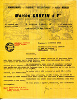 FACTURE.83.VAR.DRAGUIGNAN.DEMENAGEMENTS.TRANSPORTS.GARDE MEUBLES.MAISON GARCIN & Cie. 8 AVENUE CARNOT. - Transport