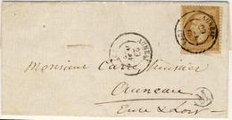 France - 1863 (29/01) Yv.21 10c Obl. TàD T.15 AUNEAU / (27) Sur LSC Avec Boîte Rurale "M" - (timbre Coupé Aux Ciseaux) - 1849-1876: Classic Period