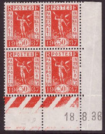 FRANCE N°325* EXPOSITION 1937 COIN DATE DU 18/8/1936 - 1930-1939